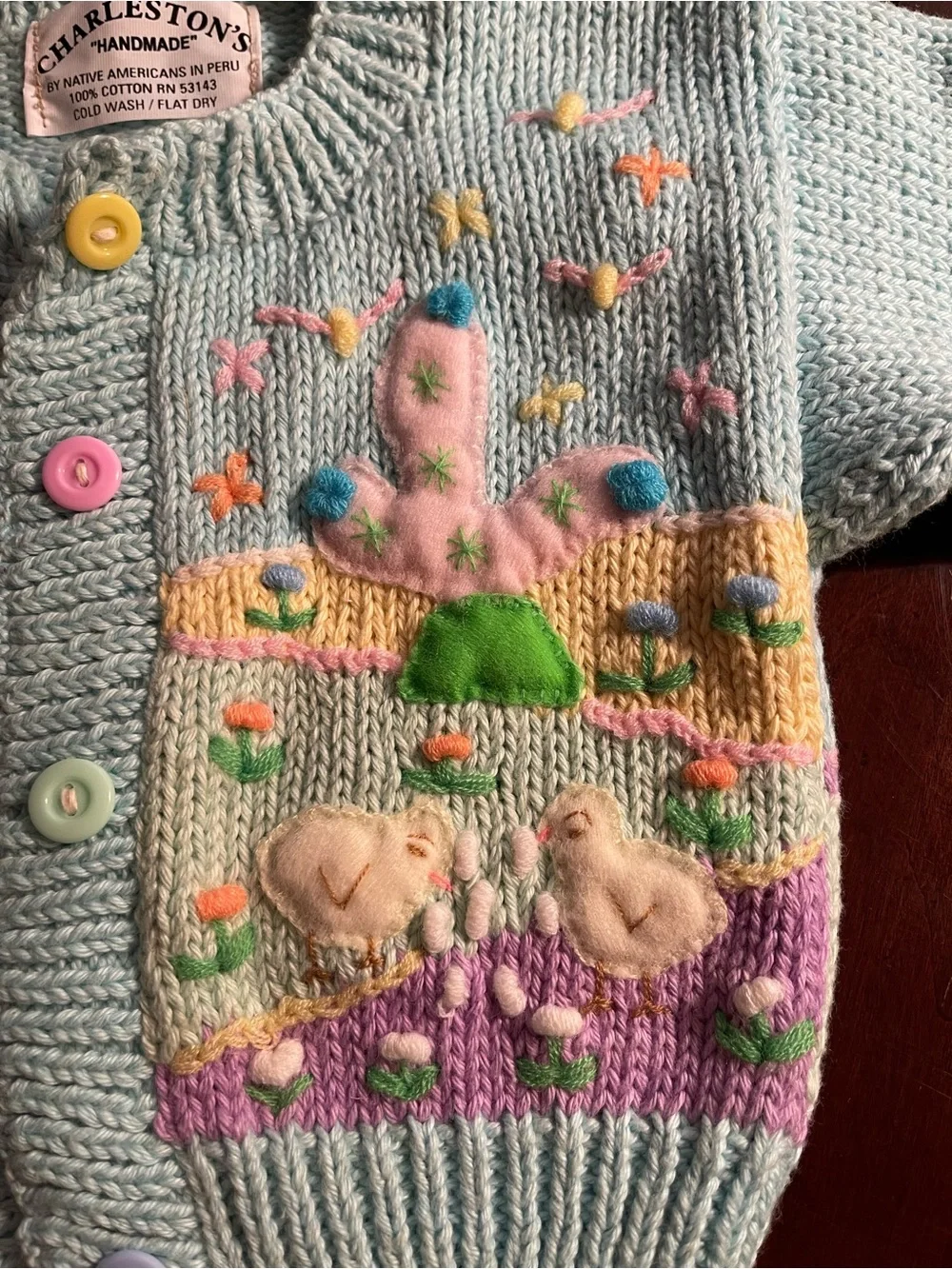 Charleston’s Handmade Embroidered Peruvian Turquoise Girls Baby Sweater